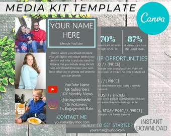 YouTuber Media Kit Template | Influencer Pitch Sheet | Instagram Price Sheet | Blogger Media Kit Template | Canva Template | Media Press Kit