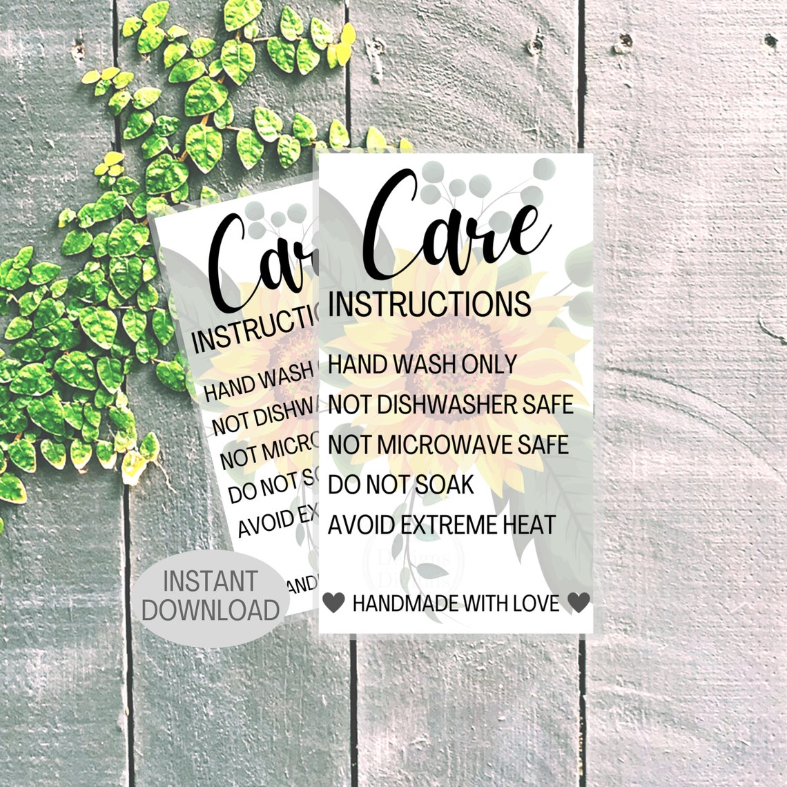 Tumbler Care Card Template Print From Home Custom Cup Care Card ...