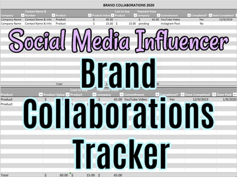 BRAND COLLABORATION TRACKER Template for Social Media Influencers | Keep Track of Brand Deals & Contact Information 