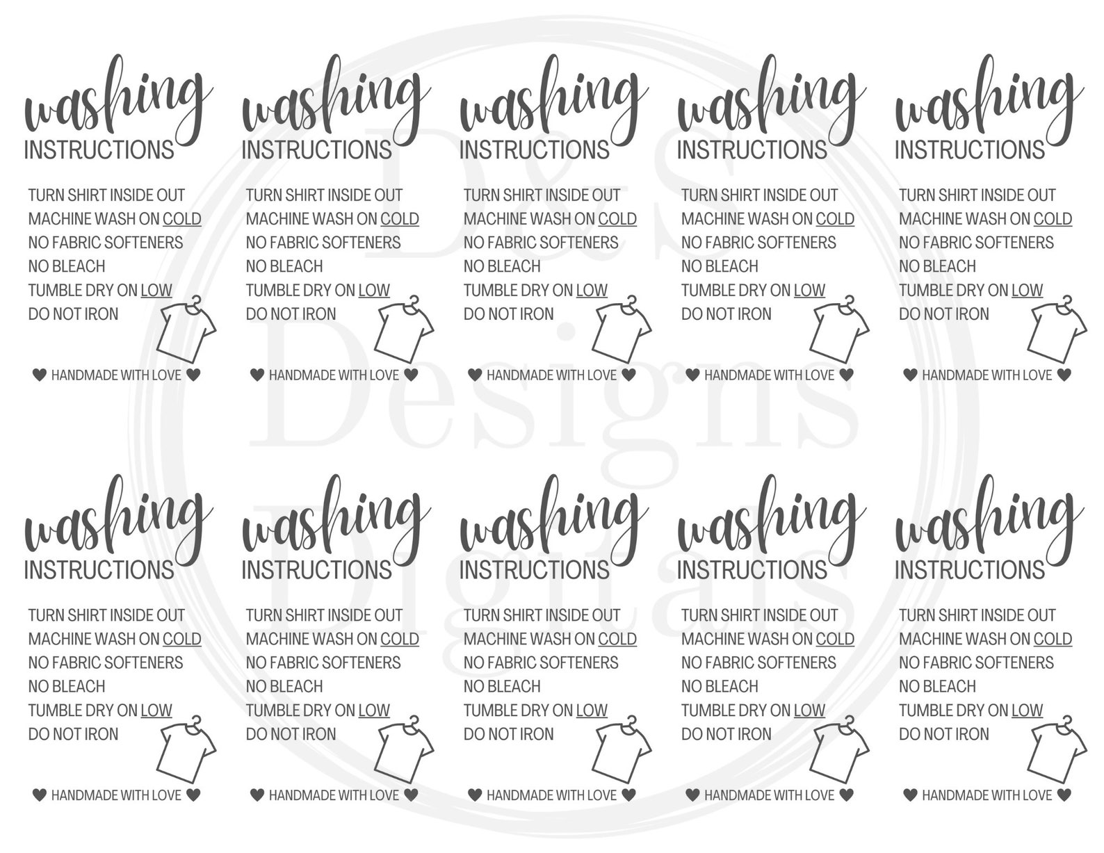 Garment Care Card Template - Print From Home | Vinyl Clothes Card Card ...