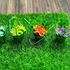 Beautiful garden plant in a metal bucket. 1/12 scale for Dollhouse. 12108-12109-12110-12111