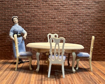 Unpainted 5-piece miniature dining set. Wooden dollhouse furniture. 1/12 scale. Miniature to paint yourself. 23708