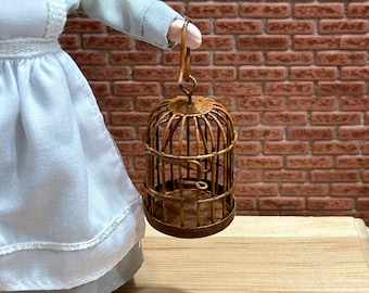 Stunning rusty finish metal birdcage. 1/12 scale for Dollhouse. 13204.