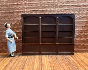 Large 3-section wooden bookcase. 1:12 scale for dollhouses. 23711