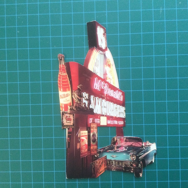Mc.Donald Microscale Structure Signs Industry Towns/Cities. The Familar Golden Arches show here with 56 Chevrolet. 1980s