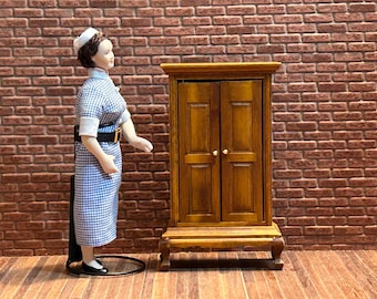 Small two-door wardrobe with curved legs and base. High-quality wardrobe. 1:12 scale for dollhouses. 195001
