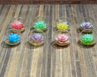 Beautiful real glass jars with hydroponic plant simulants, offered in 2 models and 4 colors to choose from. 13406-07-08-09-10-11-12-13.