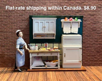 Rare wooden vintage cooler Set and Accessories. 1/12 scale for dollhouses.