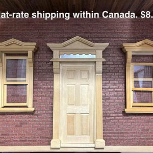 DIY LOT of 3 Victorian Style. 6 panels Style Door and 2  Victorian Style Simple wooden Window.  Vintage 1/12 wooden item. Lot-6013,5002-Set