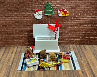 DIY Miniature Christmas Toys box Starter Kit for Dollhouse or Diorama. Beginner Craft Kit for Miniature Decor & Hobby Project. No:14115A-Set