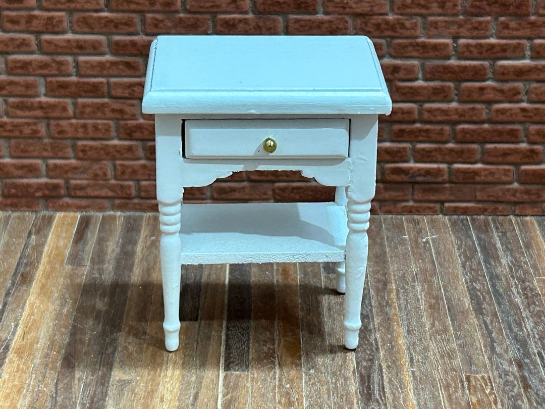 Beautiful Little Antique Style Bedside Table, in White Lacquered Wood