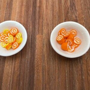 Handmade food clementine and lemons slices. Made by a craftswoman. Vintage Item 1/12. Fimo clay.