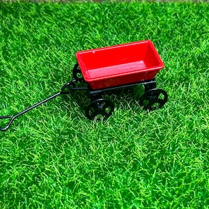 Beautiful little garden cart for children in red and black metal. 1/12 scale for Dolls House. 13302.