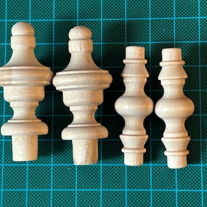 Lot of 4, 2 x Hardwood Emperor Finial, 2 x Wooden Spindles. Made of hardwood, Birch.