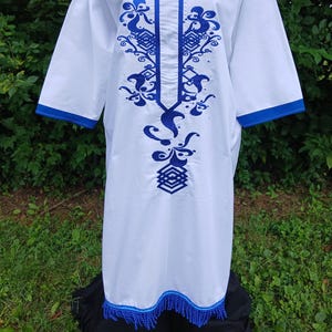 Israelite Elegance Garment- Large Royal Blue & White Royalty