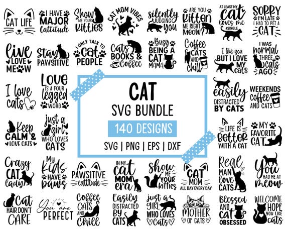 Cat SVG Bundle: 140 Funny Designs (Digital Download)