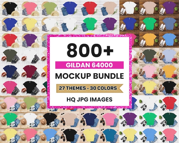800+ Gildan 64000 Tshirt Flat Lay Mockup Mega Bundle (Digital Download)