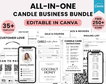 Paquete de plantillas para negocios de velas: Kit de inicio editable para negocios (Plantillas de Canva - Descarga digital)