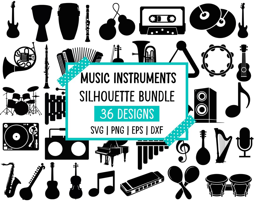 Musical Instruments SVG Bundle: 36 Silhouette Designs (digital Download ...