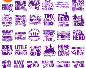 Military Child SVG Bundle: 30 Purple Up Designs (Digital Download)