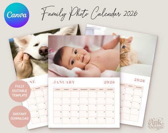 2026 Family Photo Calendar Template: Custom Calendar (Digital Download)