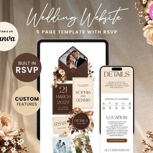 Chocolate & Champagne Wedding Website with RSVP Function: Editable Canva Template (Digital Download)