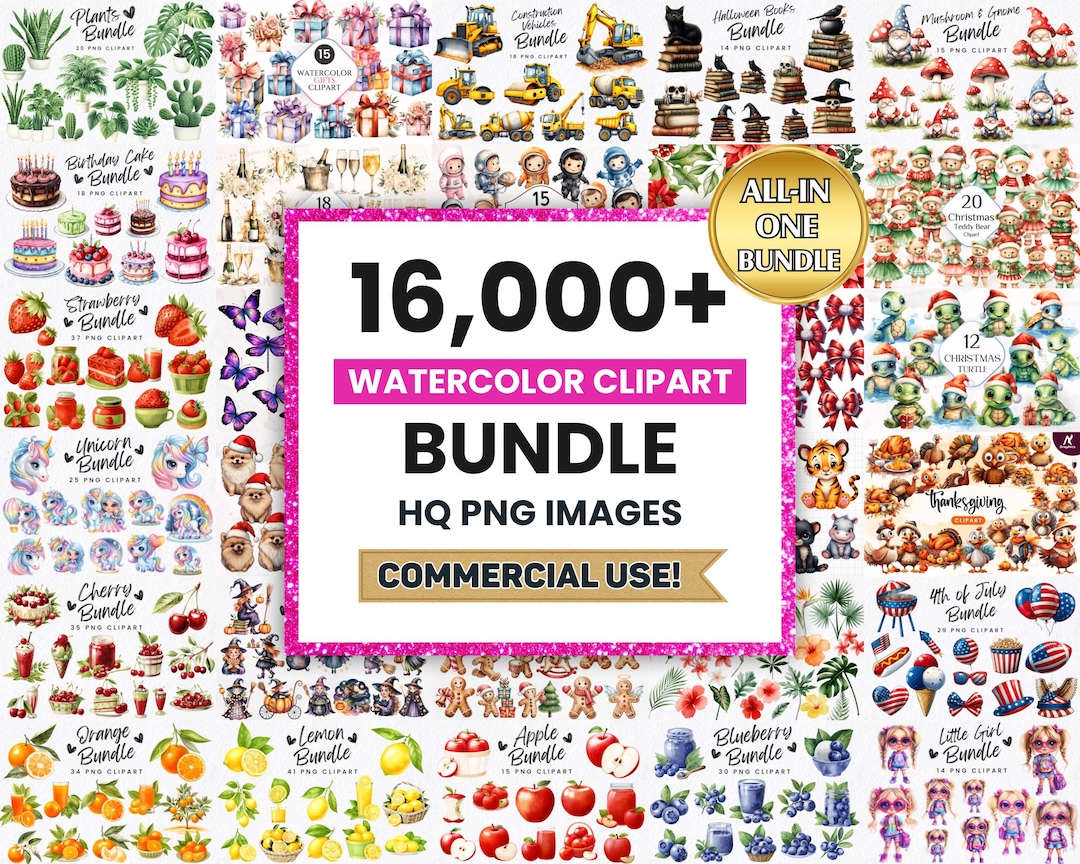 16000+ Watercolor Clipart Mega Bundle: HQ PNG Images (Digital Download)