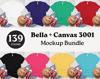 Maqueta de camiseta Bella Canvas 3001 (139 colores, descarga digital)