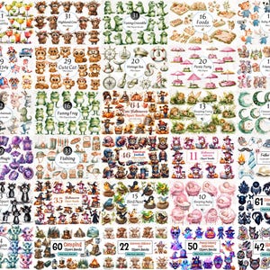 Pode incluir: Uma cole&ccedil;&atilde;o de imagens de clip art em aquarela com v&aacute;rios temas. Inclui imagens de animais, alimentos, itens tem&aacute;ticos de feriados e elementos decorativos. Perfeito para projetos de arte digital e artesanato.