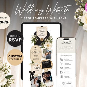 Black & Champagne Minimalist Wedding Website with RSVP Function: Editable Canva Template (Digital Download)