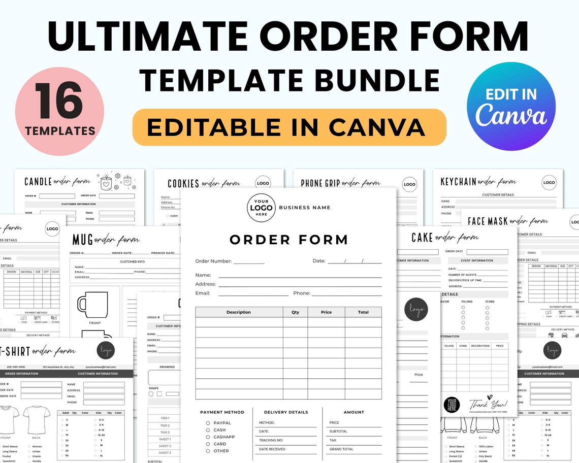 Ultimate Order Form Template Bundle: 16 Editable Small Business Order ...