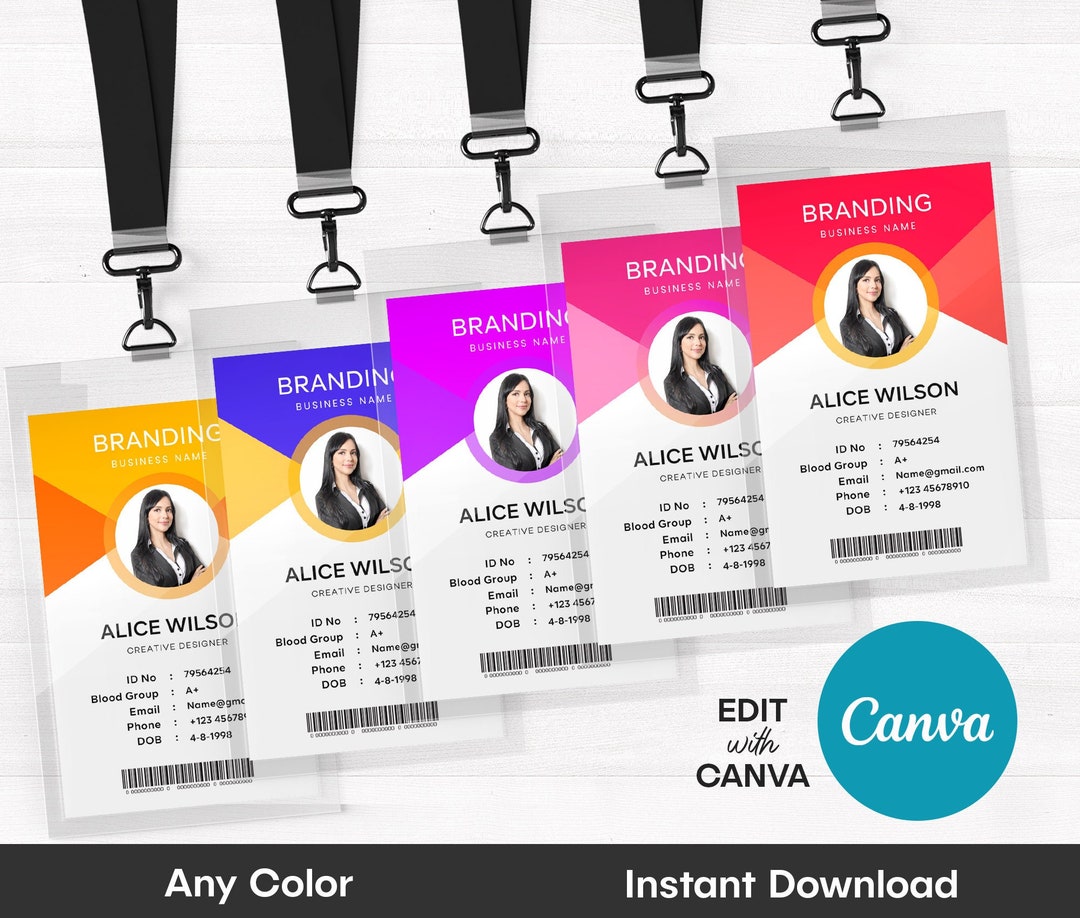 Editable Professional Photo ID Card Template Printable Etsy