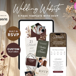 Cream Dried Wildflower Wedding Website with RSVP Function: Editable Canva Template (Digital Download)