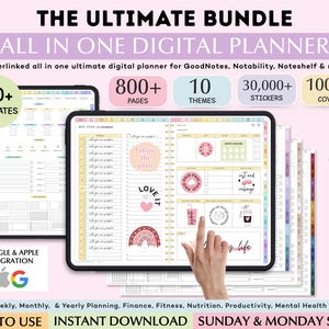 2026 All-in-One Digital Planner: Portrait & Landscape Planner (Monday and Sunday Start)