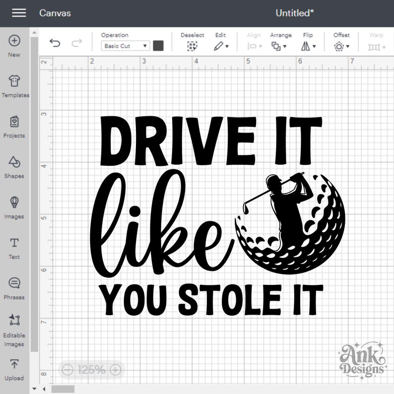 May include: Black and white graphic design with the text "DRIVE IT like YOU STOLE IT". The design includes a silhouette of a golfer swinging a club and a golf ball.