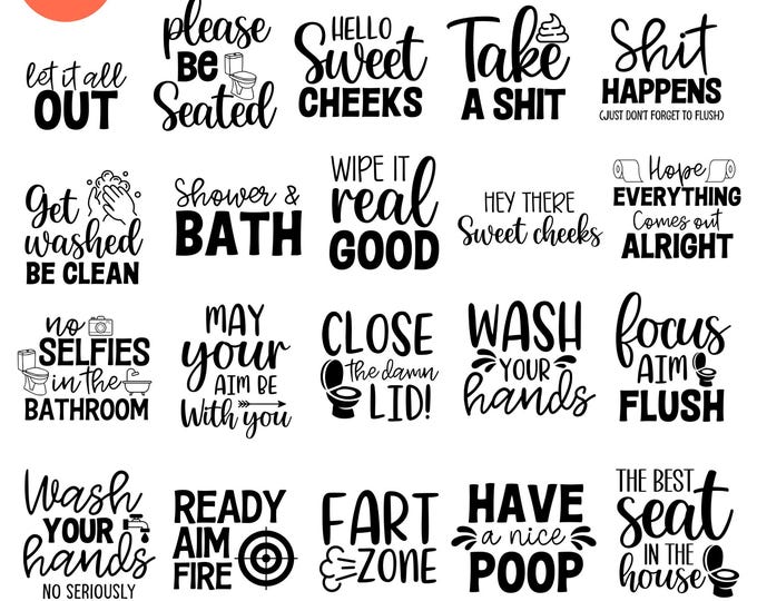 25 Funny Bathroom Sign SVG PNG Bundle, Vintage Bathroom Humor Quotes ...