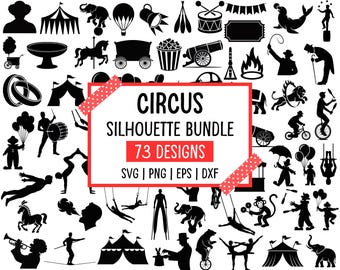 Circus SVG Bundle: 73 Silhouette Designs (Digital Download)