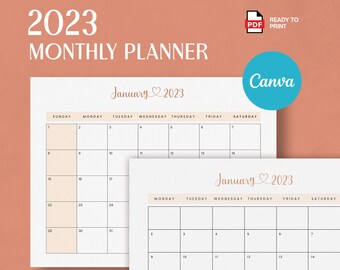 Minimalist 2023 Printable Calendar | 2023 Printable Calendar Landscape for Business Use | Monthly Calendar 2023 | Monday & Sunday Start
