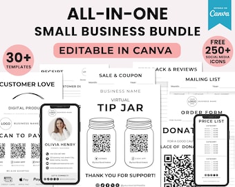 Paquete de plantillas para pequeñas empresas: Kit de inicio editable para negocios (Plantillas de Canva - Descarga digital)
