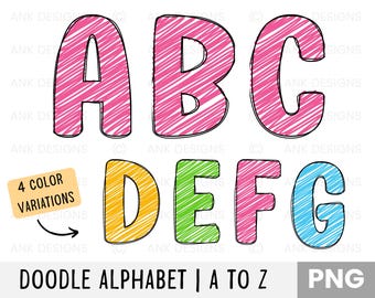 Kids Doodle Alphabet PNG Bundle: 104 Letters (Digital Download)