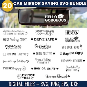 車のミラーに文字を書く SVG バンドル: 20 種類の面白いリアビュー デカール デザイン (デジタル ダウンロード)