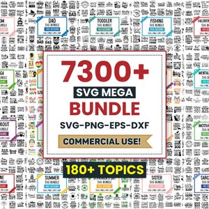 Pacchetto Mega SVG con oltre 7300 file: disegni per magliette, file di taglio (download digitale)