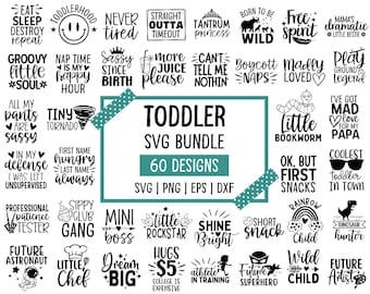 幼児向けの面白い言葉 SVG バンドル: 子供用シャツデザイン 60 点 (デジタルダウンロード)