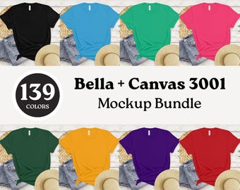 Maqueta de camiseta Bella Canvas 3001 (139 colores, descarga digital)