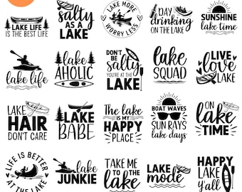 Paquete de archivos SVG de lagos: 20 diseños de vacaciones (descarga digital)