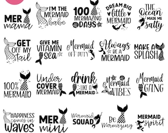 Mermaid SVG Bundle: 20 Ocean Quotes Designs (Digital Download)