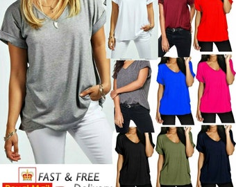 New Womens Plain Baggy Oversized Top Ladies Short Turn Up Cap Sleeve T Shirt Top New Womens Plain Baggy Oversized Top Ladies Short Turn Up Cap Sleeve T Shirt Top