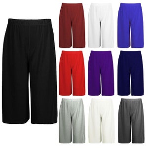 Womens Culottes Shorts Plazzo Trousers Wide Leg Elasticated Stretch Waist (8-26)