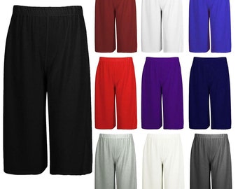 Womens Culottes Shorts Plazzo Trousers Wide Leg Elasticated Stretch Waist (8-26)