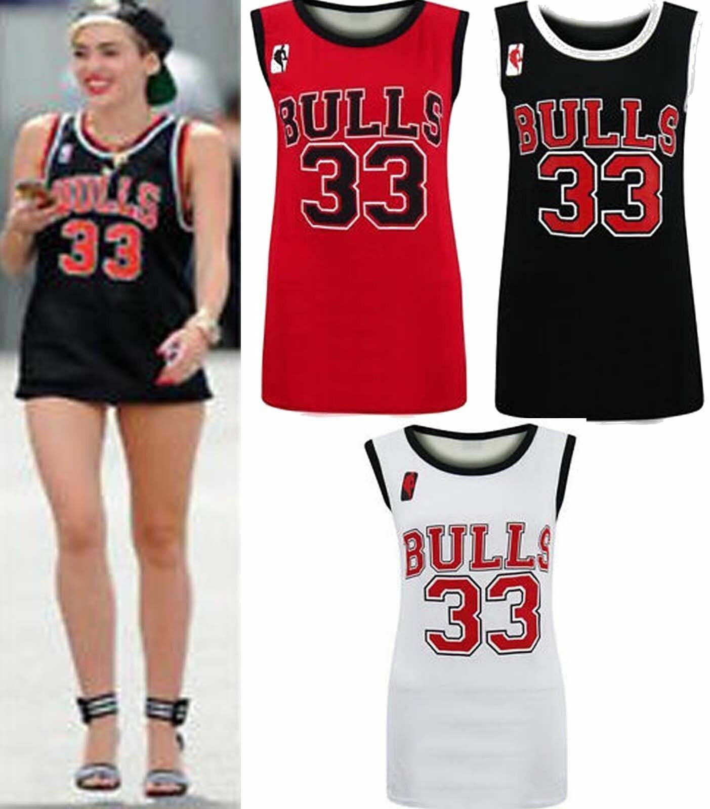 New Ladies BULLS 33 Print Basketball Baggy Long Vest Top & Etsy UK